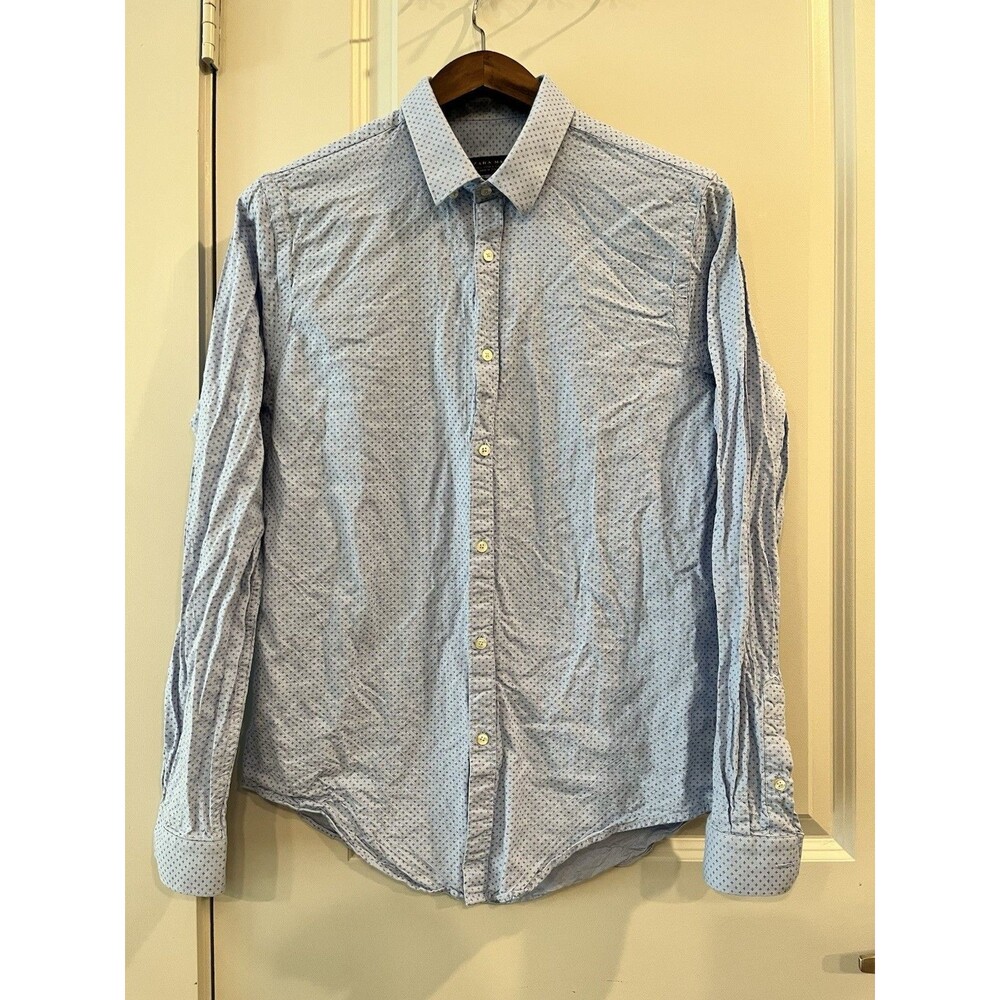 ZARA MAN Slim Fit Blue Geometric Cotton Long Sleeve Dress Shirt L 0084